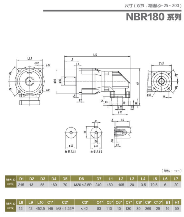 NBR180行星减速器型号及尺寸图